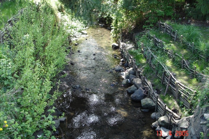 image2-1 Stream channel with wattle fences and vegetation establishment after bioengineering