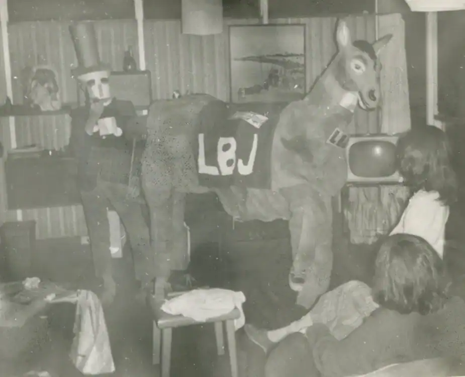 David Polster and Geoff Taylor campaigning for Lyndon B. Johnson in 1964